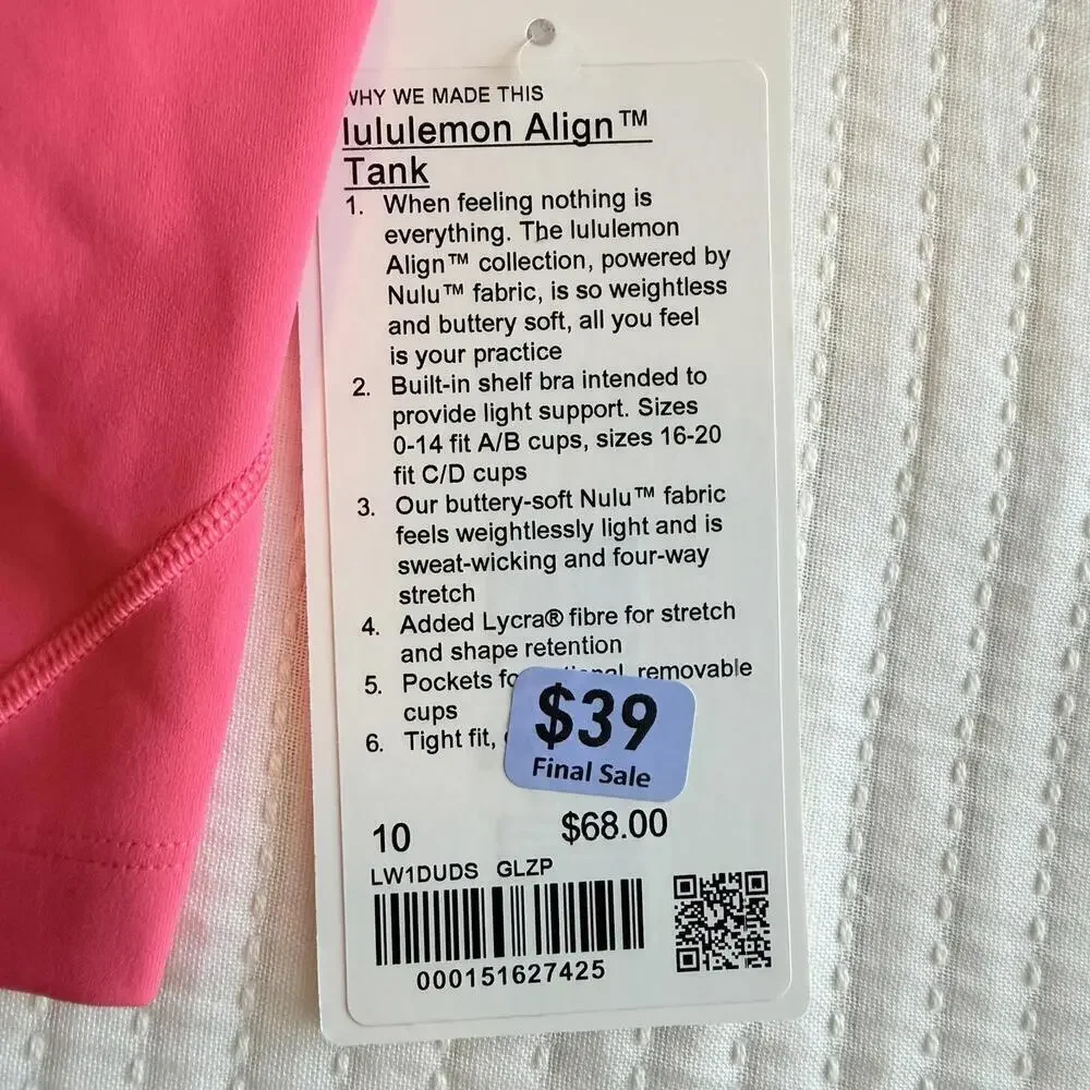 NWT Lululemon Align Tank Top *Light Support, A/B Cup Glaze Pink Size 10 - Picture 5 of 6